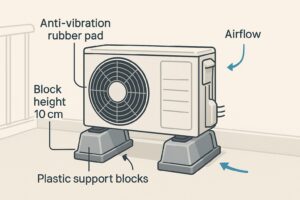 ブロックの上に置いた室外機