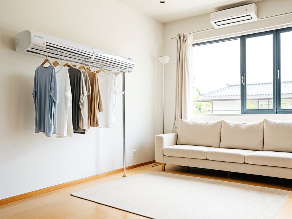 エアコンを使って部屋干ししている様子