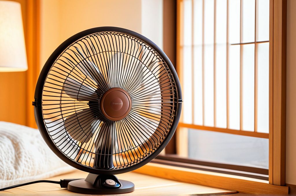 扇風機を併用して風を拡散させる様子
