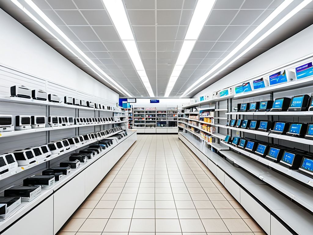 家電量販店のエアコン売り場で本体と工事をまとめて相談するイメージ