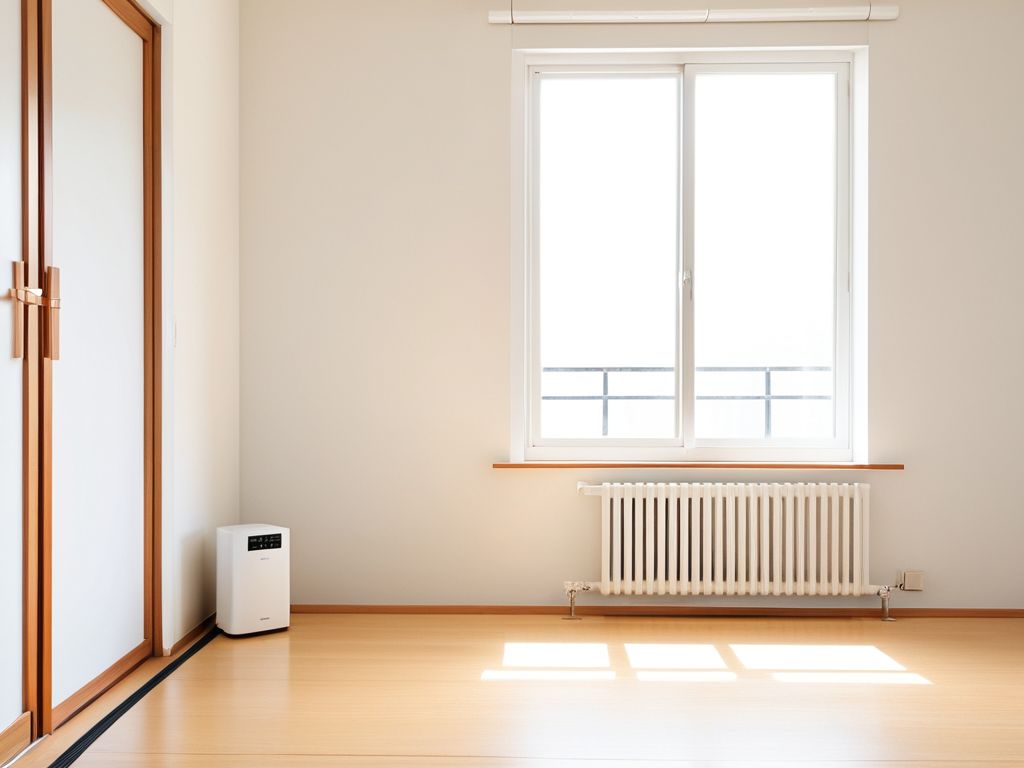 気密性の高い部屋のドアとエアコン室内機、空気圧による音のイメージ