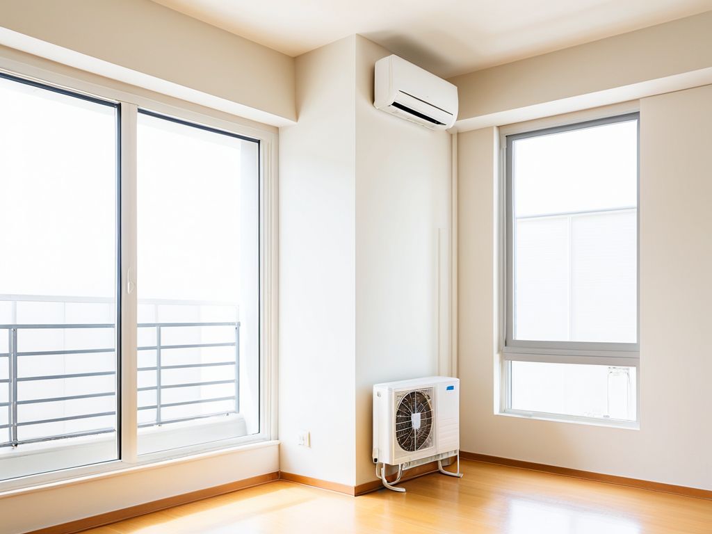 エアコンのある部屋と壁を見上げるイメージ写真