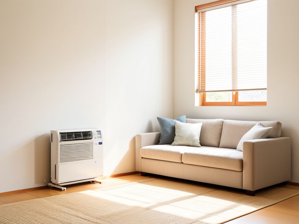 静かな部屋でエアコンが動いているイメージ
