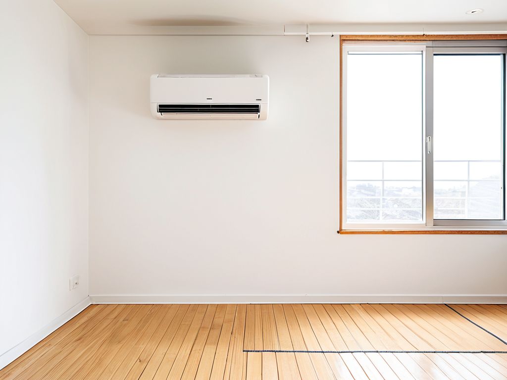 何もない部屋の壁に設置されたルームエアコンの室内機