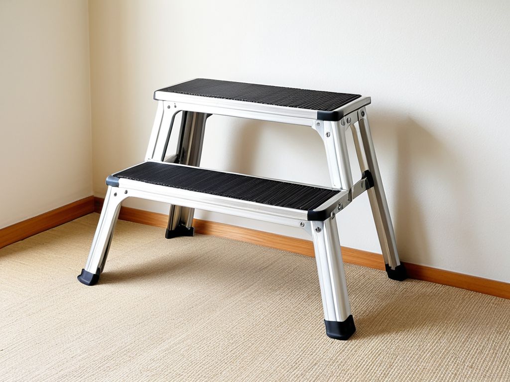 キャスターのない、開き止め具付きの安定した踏み台