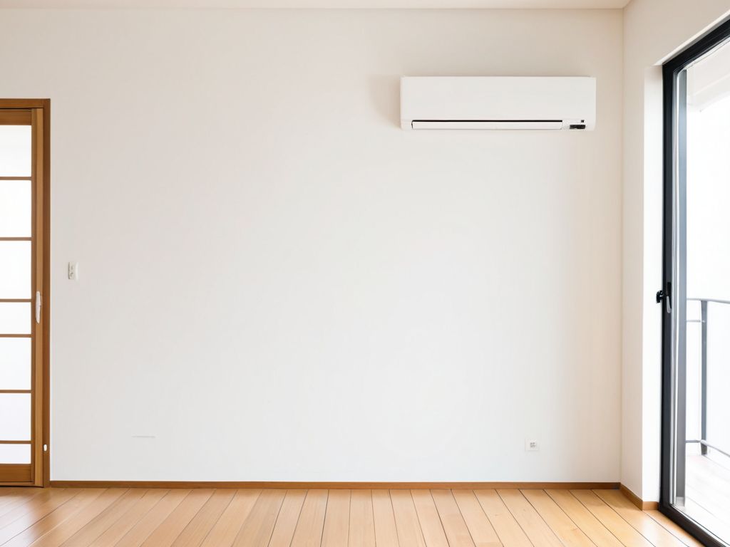 部屋の壁の高い位置に取り付けられた壁掛けエアコンの室内機