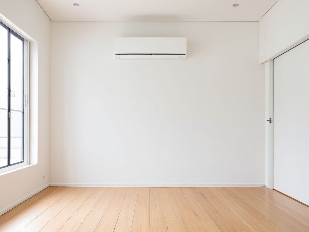 部屋の壁の高い位置に取り付けられた壁掛けエアコンの室内機