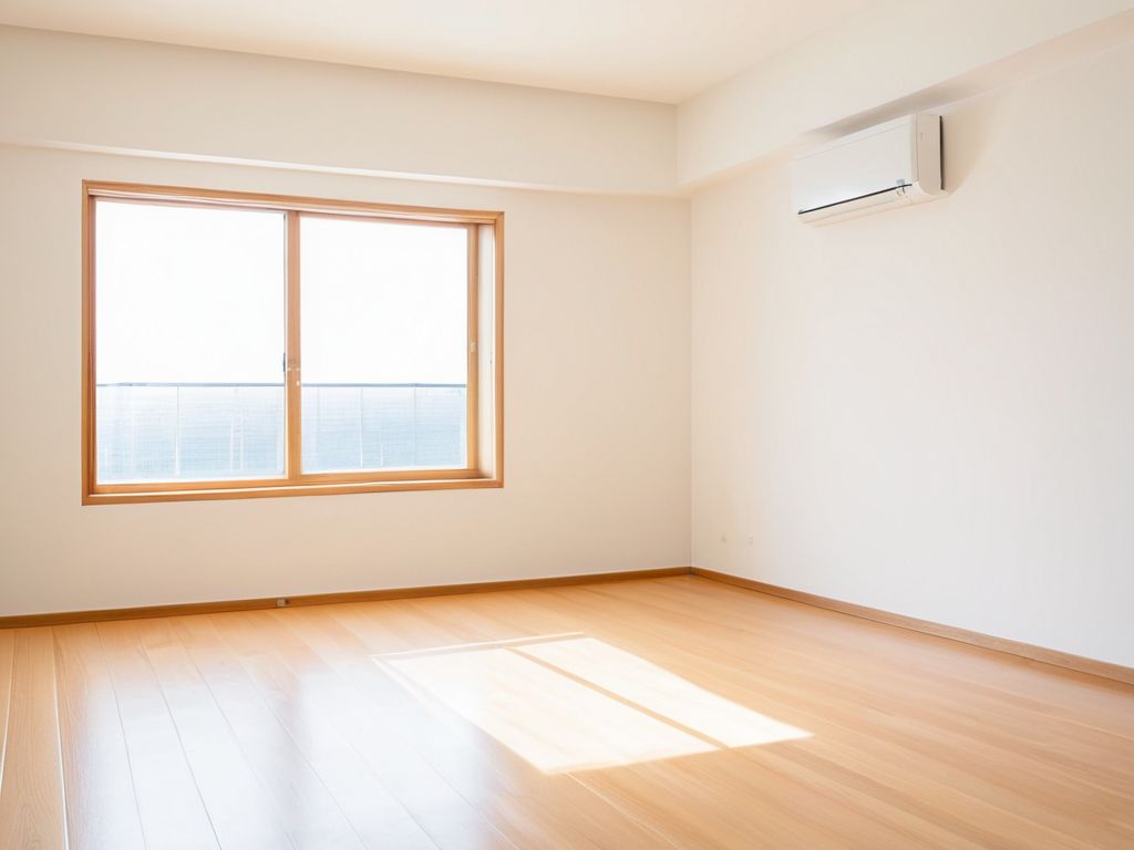 部屋の壁の高い位置に取り付けられた壁掛けエアコンの室内機