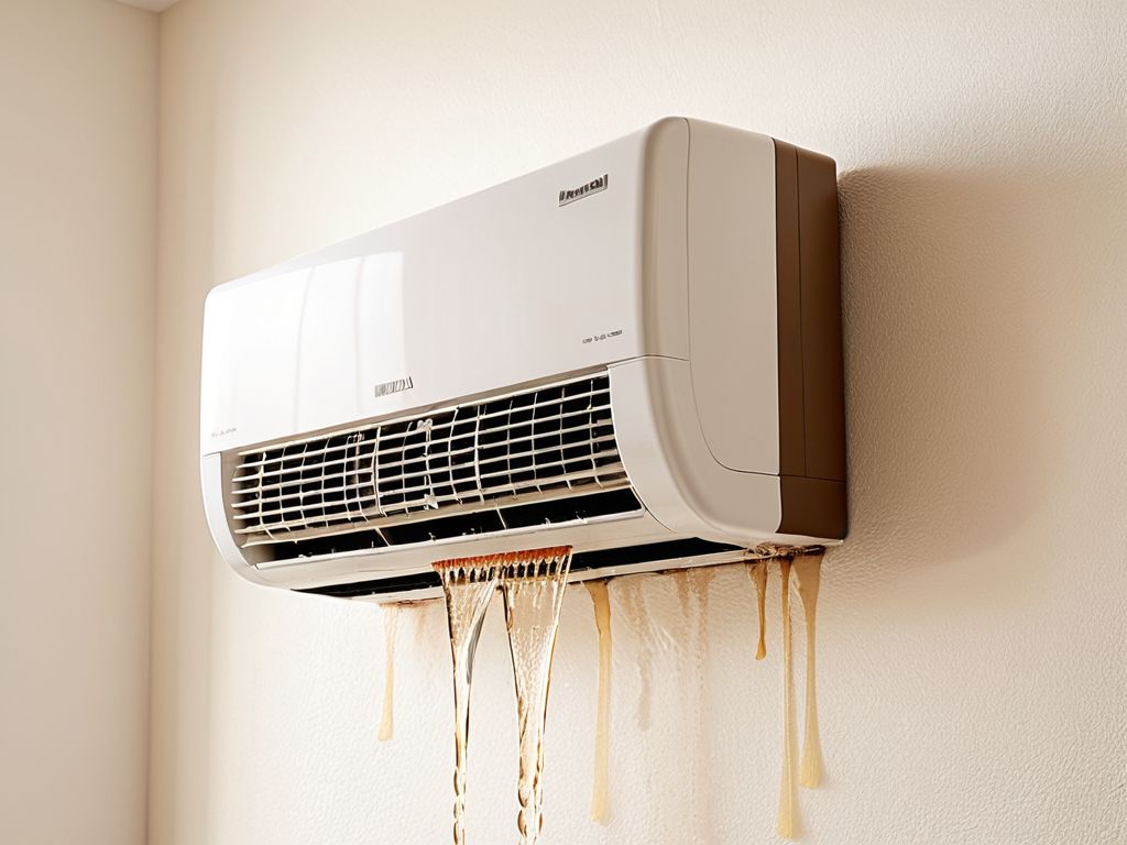 エアコンから茶色い水が漏れている様子