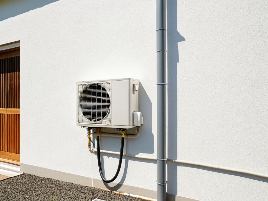 二階に設置されたエアコンから伸びる排水ホースのイメージ
