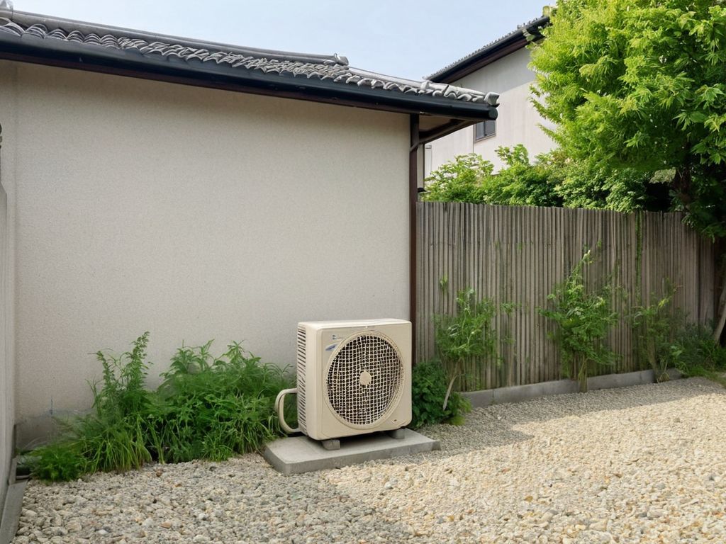 住宅の外に設置された年季の入ったエアコンの室外機