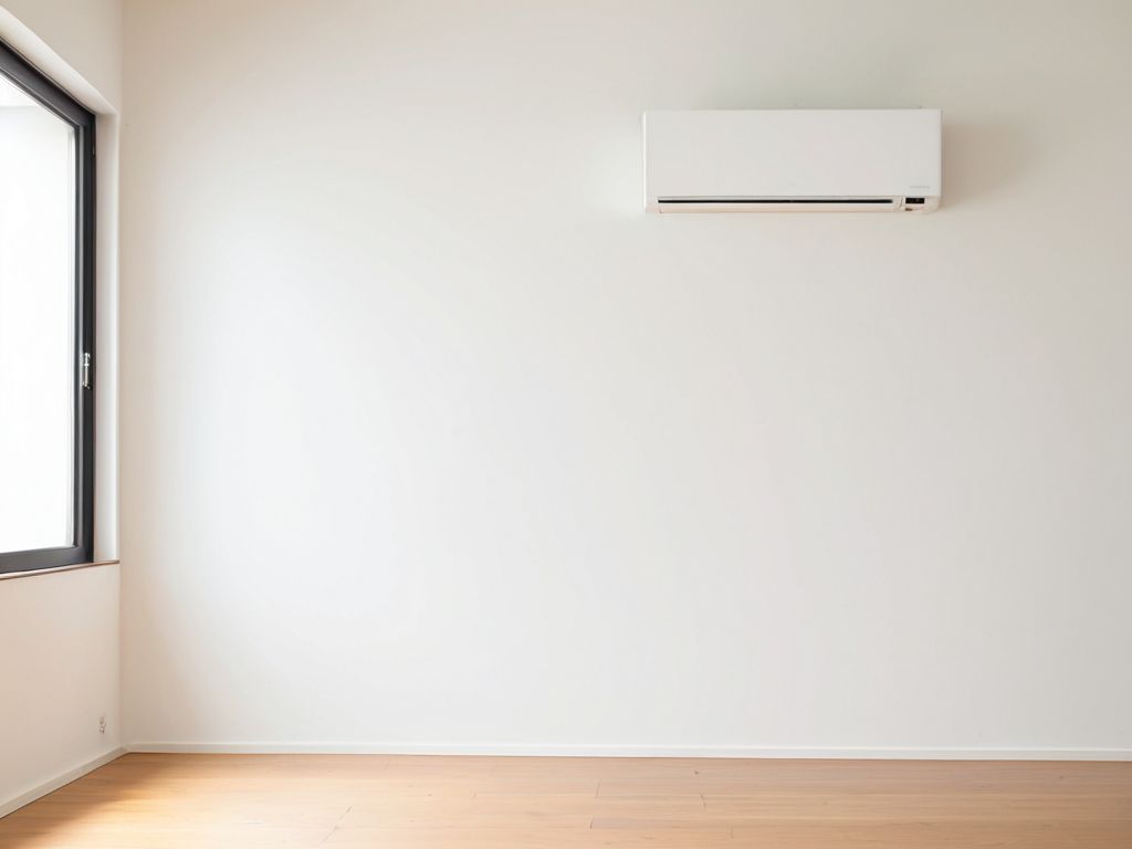部屋の壁の高い位置に取り付けられた壁掛けエアコンの室内機